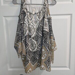CHICO'S. Unique. Sheer. Boho. Cold Shoulder. Bell Sleeved. Eclectic. Medallion.
